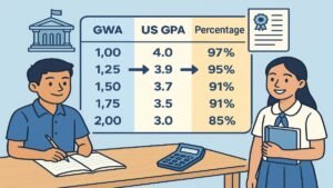 Visual chart for converting GWA to GPA and percentage in the Philippines.