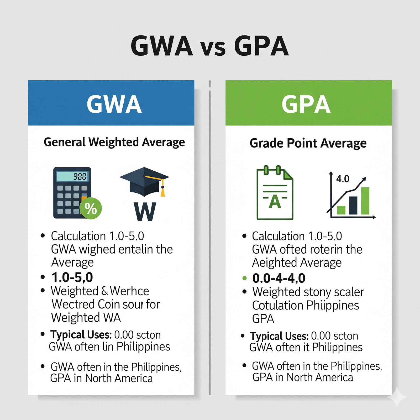 "An infographic explaining the difference between GWA and GPA using a gwa calculator."
